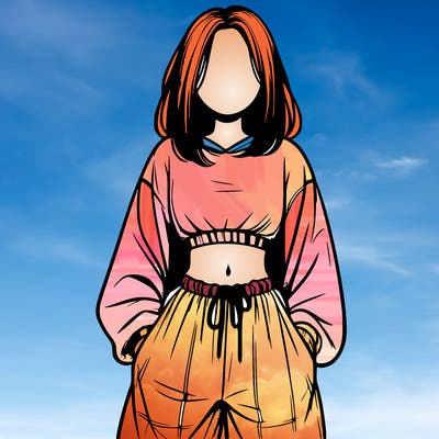 realistic girl faceless with baggy pants and a crop top
