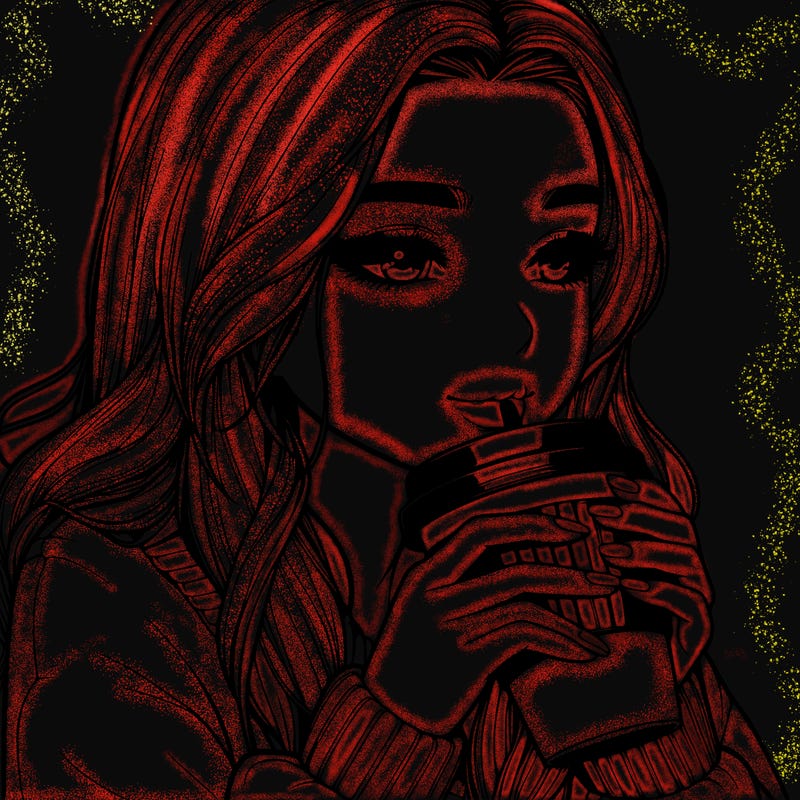 realistic girl drinking coffee