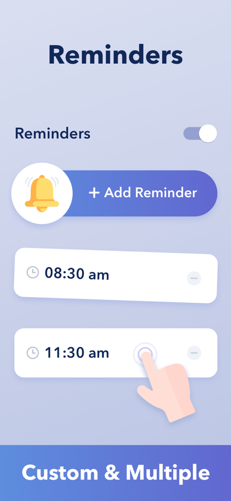 Oberfläche der Kegel-App, die benutzerdefinierte und mehrere Übungserinnerungen anzeigt