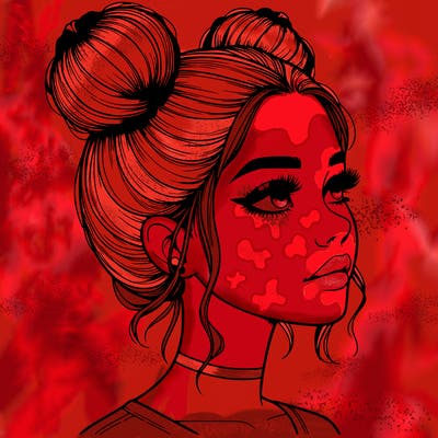 realistic girl with buns on the top of her head