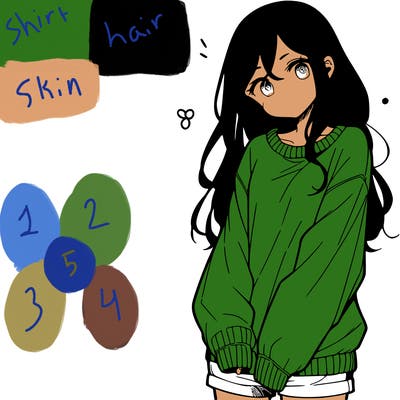 manga teen girl  in a sweater and baggy pants