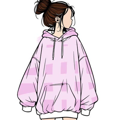 realistic girl with a oversized sweatshirt on and a bun