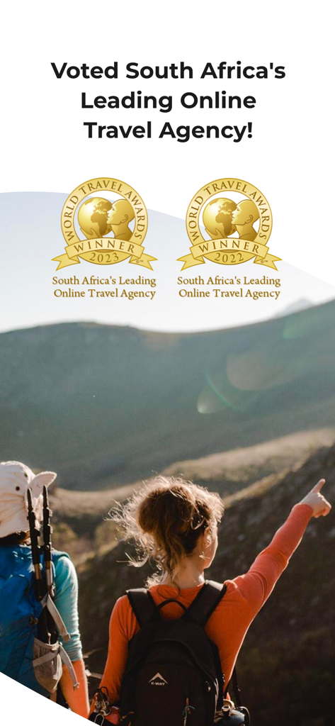 LekkeSlaap - LekkeSlaap app display showing World Travel Awards winner logos for leading online travel agency in South Africa