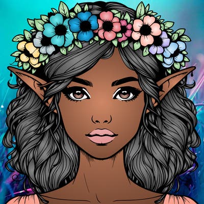 realistic female elf with flower crown