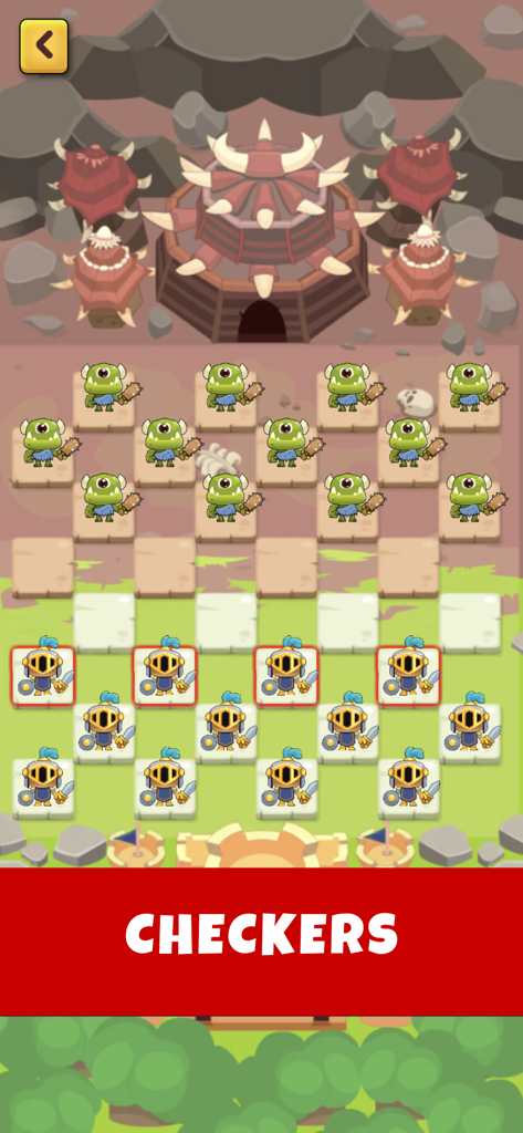 Warrior Checkers game board with knights and monsters
