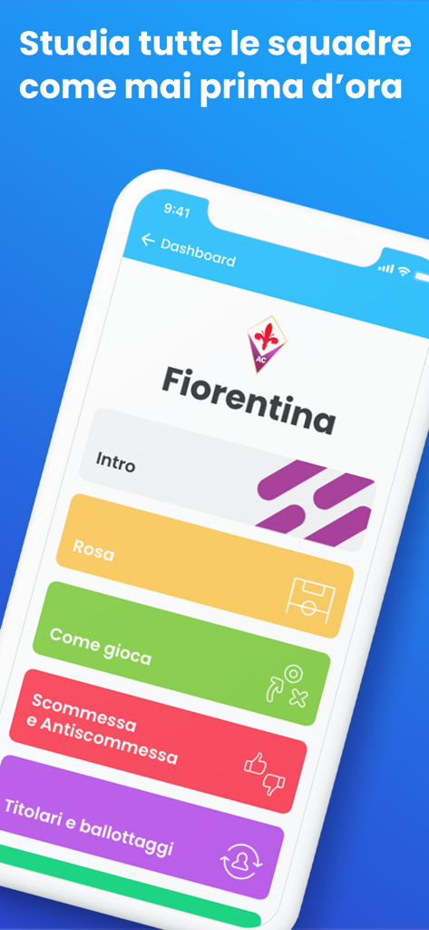 Fantacalcio app showing Fiorentina team analysis and starters