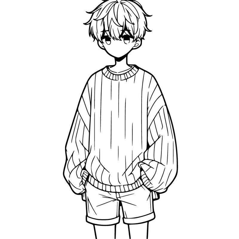 manga teenage boy wearing an oversized sweater and shorts but you cant see them