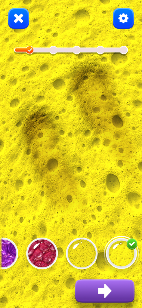 スライムクリエイターラボで、黄色い多孔質のテクスチャを選択している様子