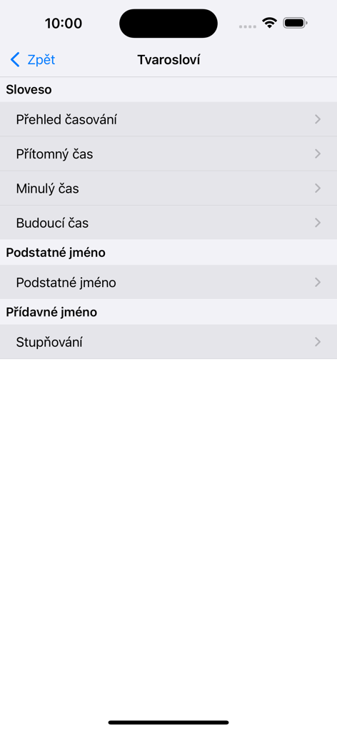 Lingea HandyLex - Interface showing Czech morphology options for verbs nouns and adjectives in the Lingea HandyLex app