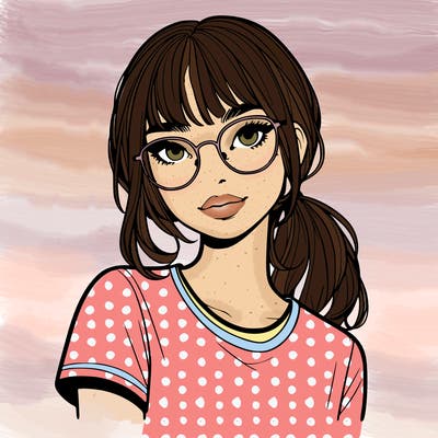 realistic girl with freckles and clear glasses