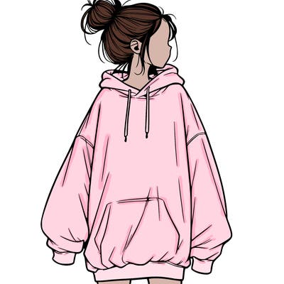 realistic girl with a oversized sweatshirt on and a bun