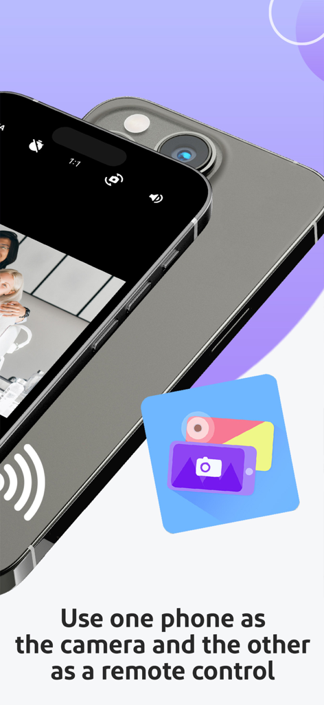 SayCheese - Remote Camera - Application SayCheese montrant un téléphone contrôlant à distance la caméra d'un autre téléphone