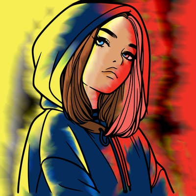 a realistic girl in a hoodie