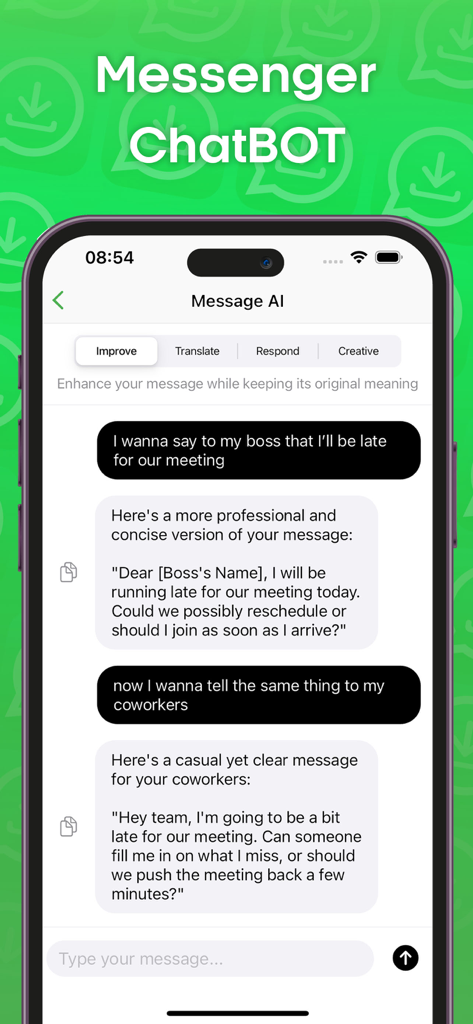 Interface of the Messenger ChatBOT for improving and translating text messages