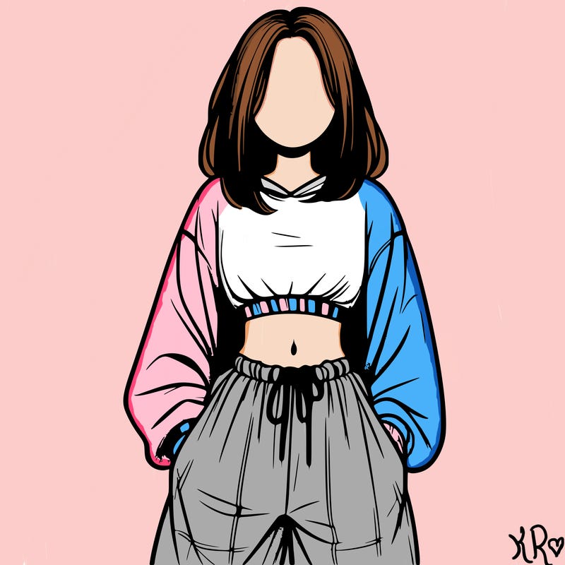 realistic girl faceless with baggy pants and a crop top