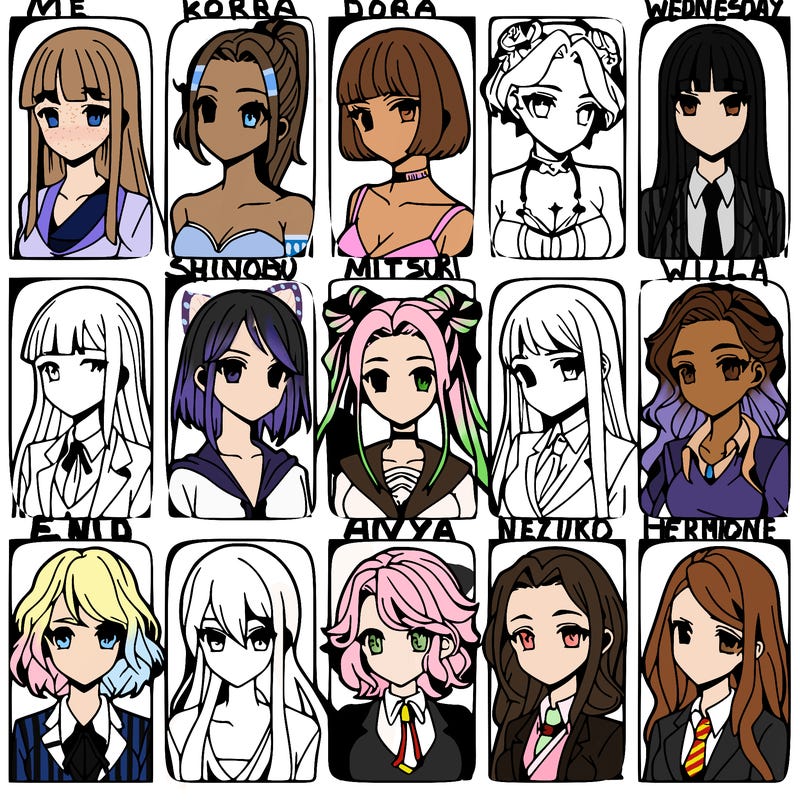 girls that look diffrent anime