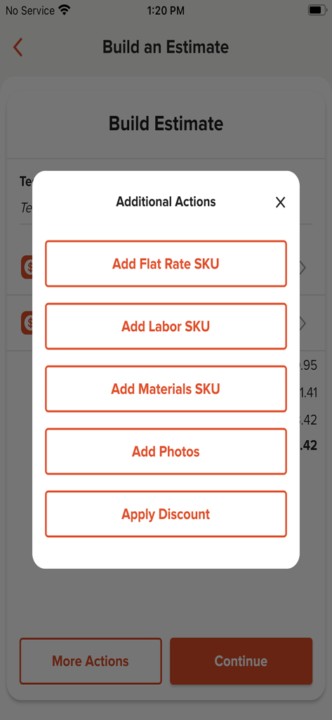 A mobile interface for contractors to add labor and materials to a job estimate
