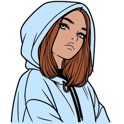a realistic girl in a hoodie
