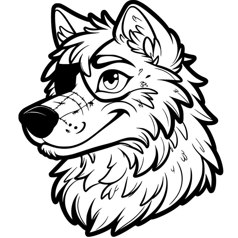 i realistic wolf that is half blind and has a lot of scars