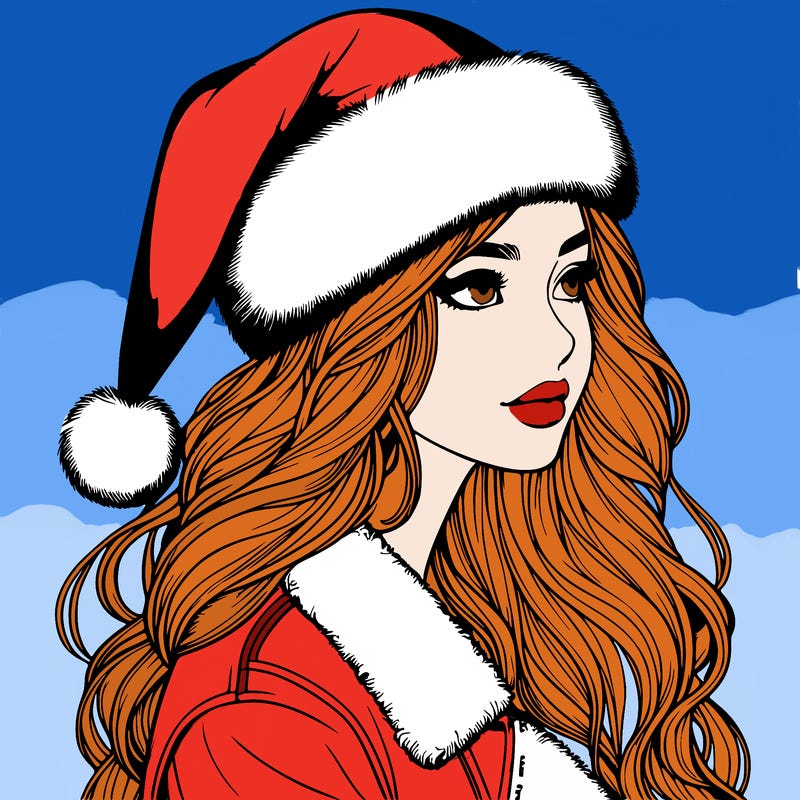realistic girl in santa hat