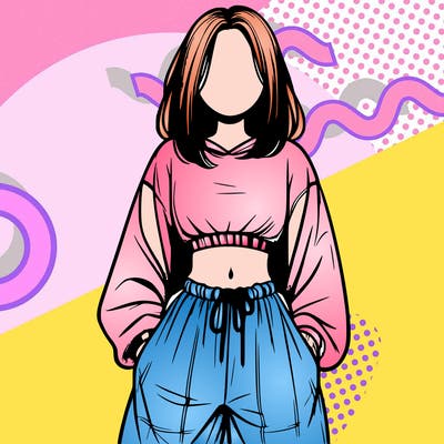 realistic girl faceless with baggy pants and a crop top