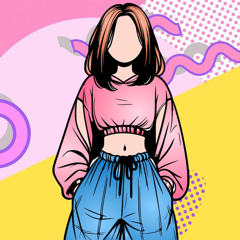 realistic girl faceless with baggy pants and a crop top