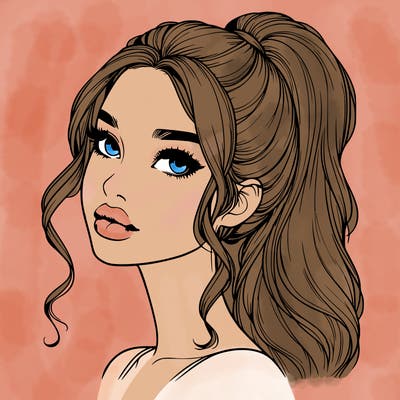 realistic girl with a ponytail on her hair and lips