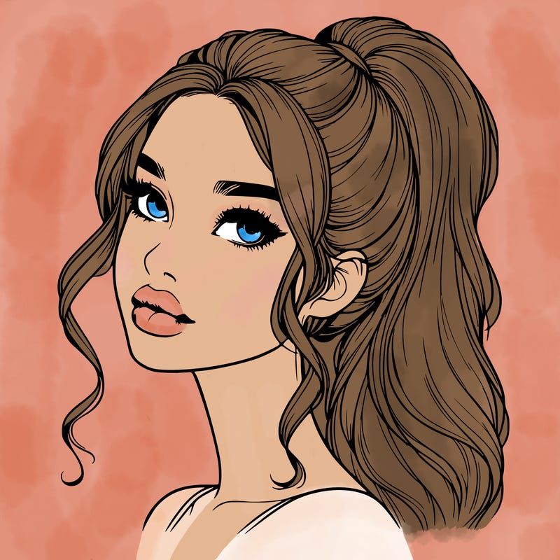 realistic girl with a ponytail on her hair and lips
