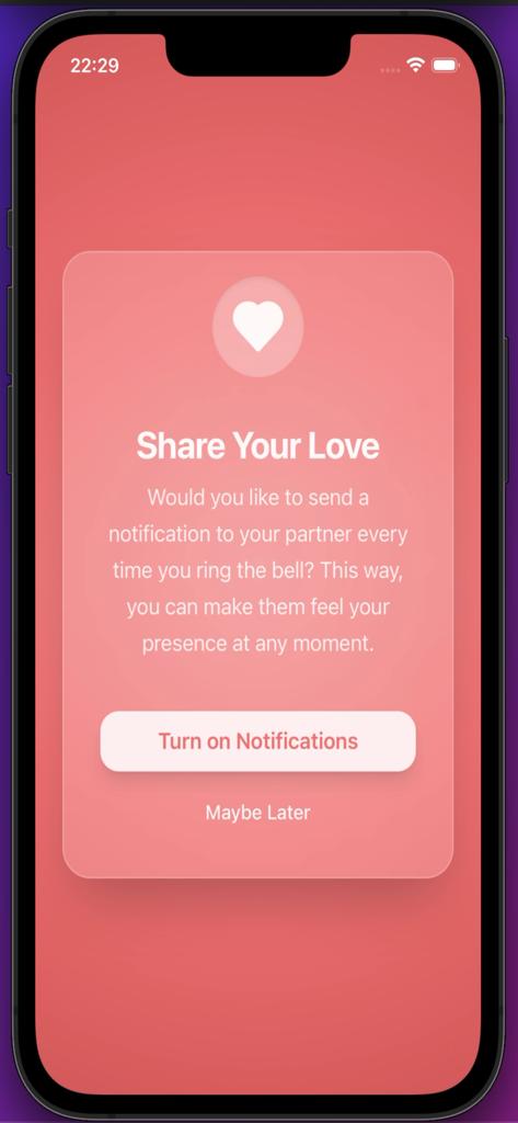 Ring For A Kiss - Ring For A Kiss app notification request screen featuring a heart icon and a Share Your Love message