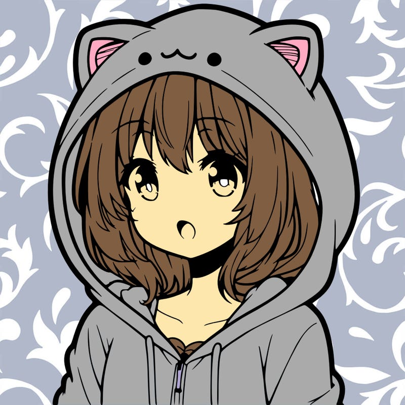 an anime girl with a kawaii hoodie on