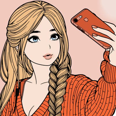 realistic girl, taking a selfie