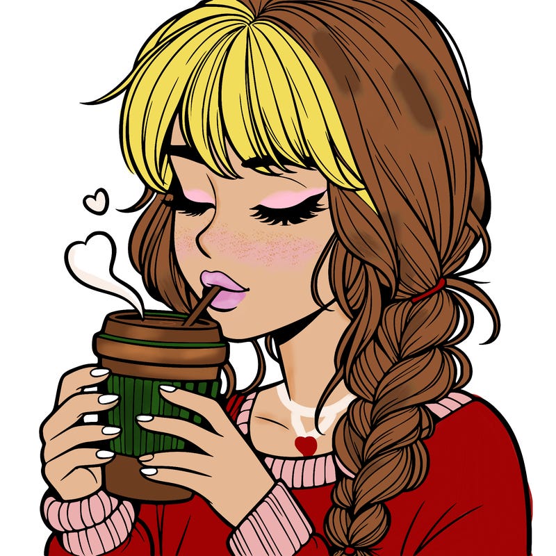 realistic girl drinking coffee