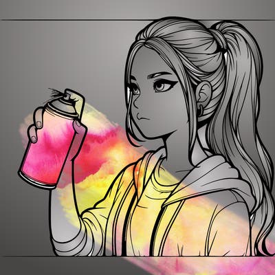 a realistic girl spray painting
