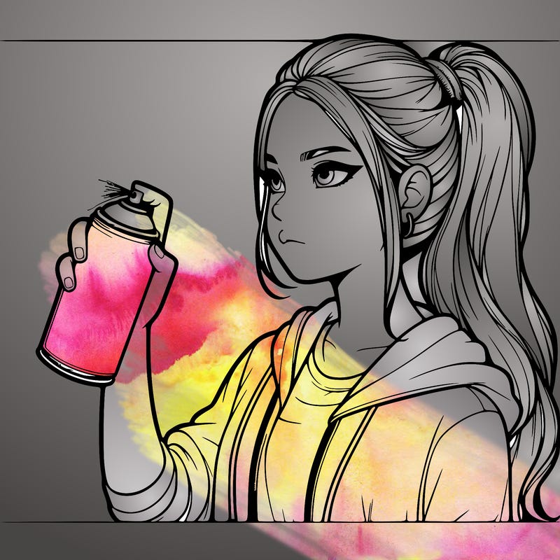 a realistic girl spray painting