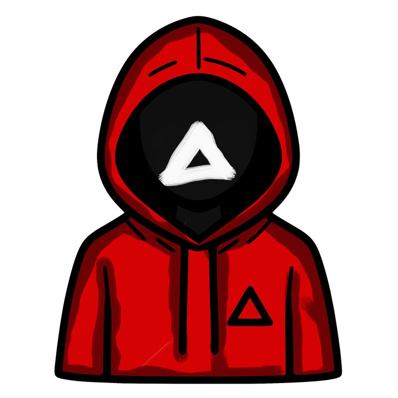 a person with non face waering a hoodie with a small triangle symbol