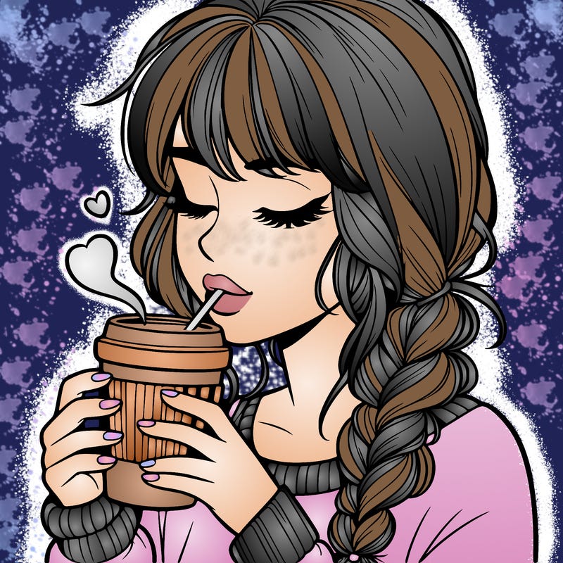 realistic girl drinking coffee