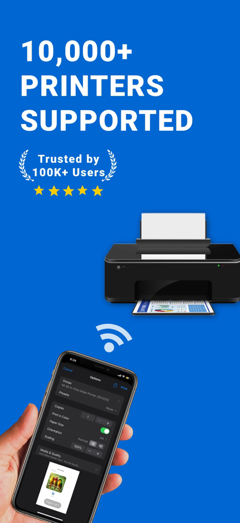 Smartphone wirelessly printing a document to a desktop printer using the Smart Printer App