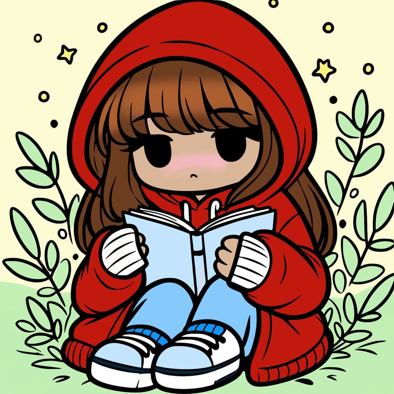 girl in oversized hoodie reading a book