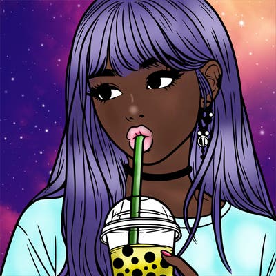 aesthetic realistic girl drinking boba