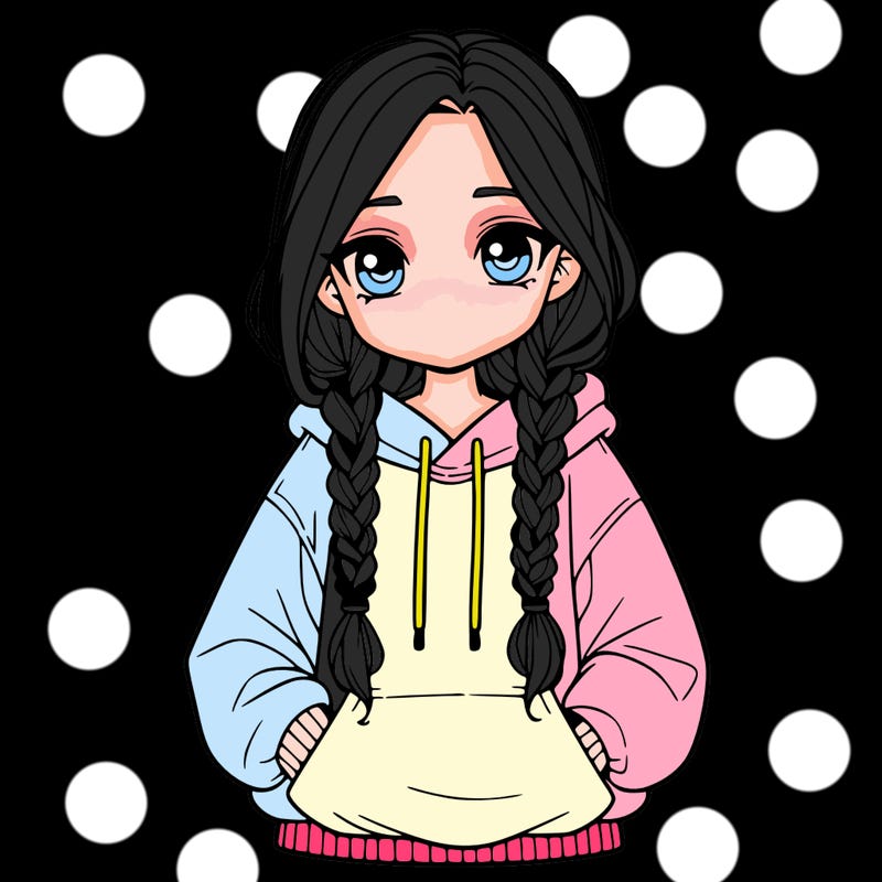a realistic girl with a oversized hoodie and she has braids