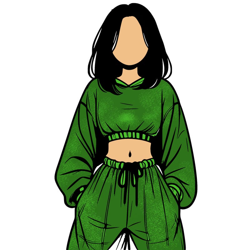 realistic girl faceless with baggy pants and a crop top