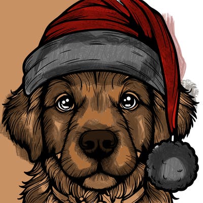 realistic dog with a christmas hat