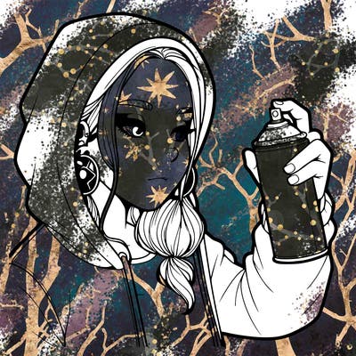 a realistic girl, spray painting