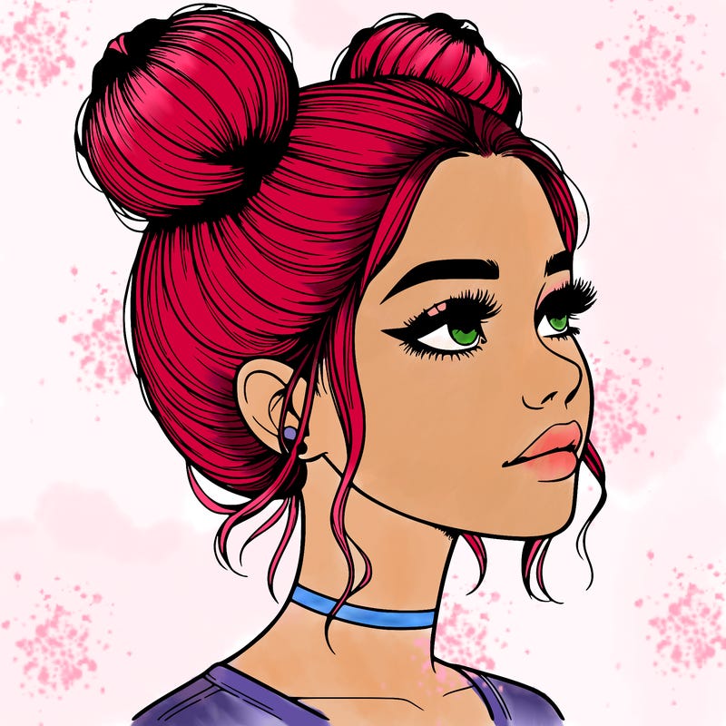 realistic girl with buns on the top of her head