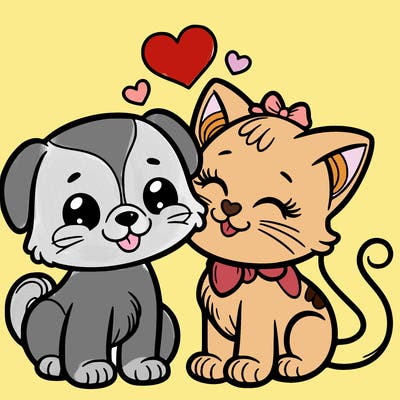 cat with a dog and in love