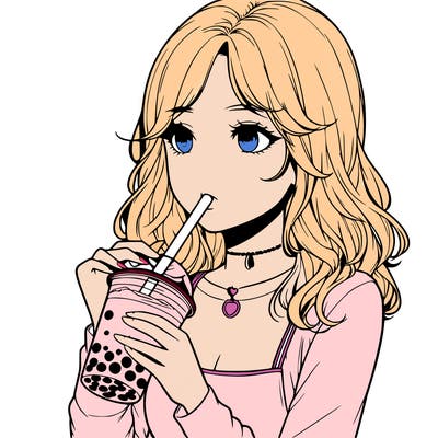 realistic girl drinking boba tea