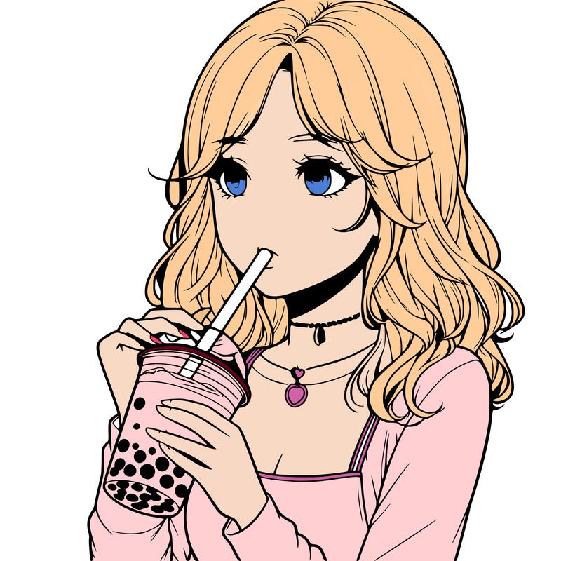 realistic girl drinking boba tea