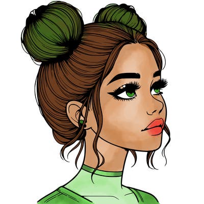 realistic girl with buns on the top of her head