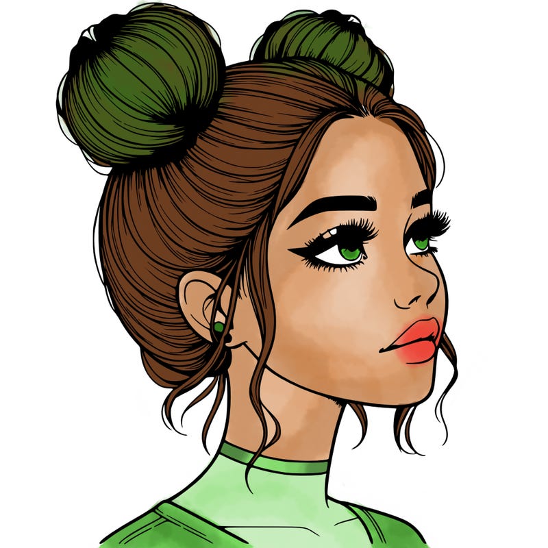 realistic girl with buns on the top of her head