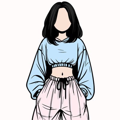 realistic girl faceless with baggy pants and a crop top